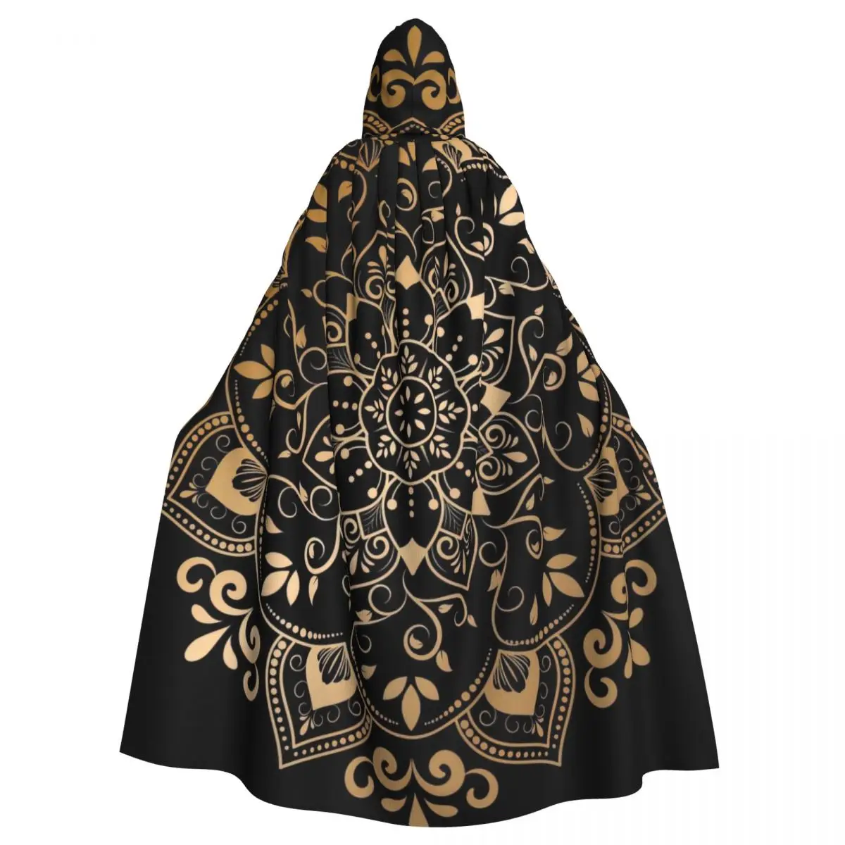 Luxury Gold Vintage Mandala Design Hooded Cloak Halloween Party Cosplay Woman Men Adult Long Witchcraft Robe Hood