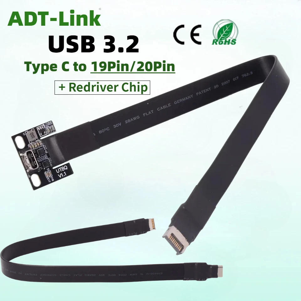 

Кабель-удлинитель для передней панели USB 3.2 Type C с экранированным разъемом Type E 19/20PIN (папа) на USB 3.2 Type C (мама), Gen2, 10 Гбит/с