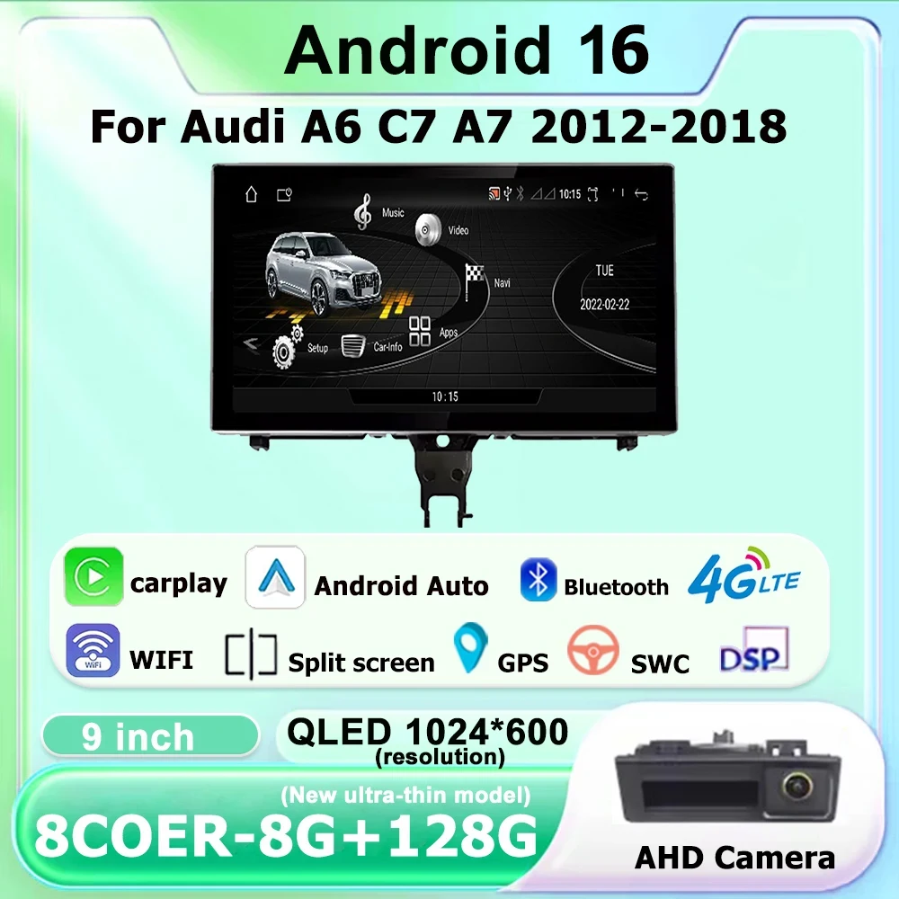 9 Inch For Audi A6 A7 C7 RS6 RS7 S6 2012-2018 Android 16 Player Car Radio Multimedia Stereo Carplay Auto GPS Navigation BT