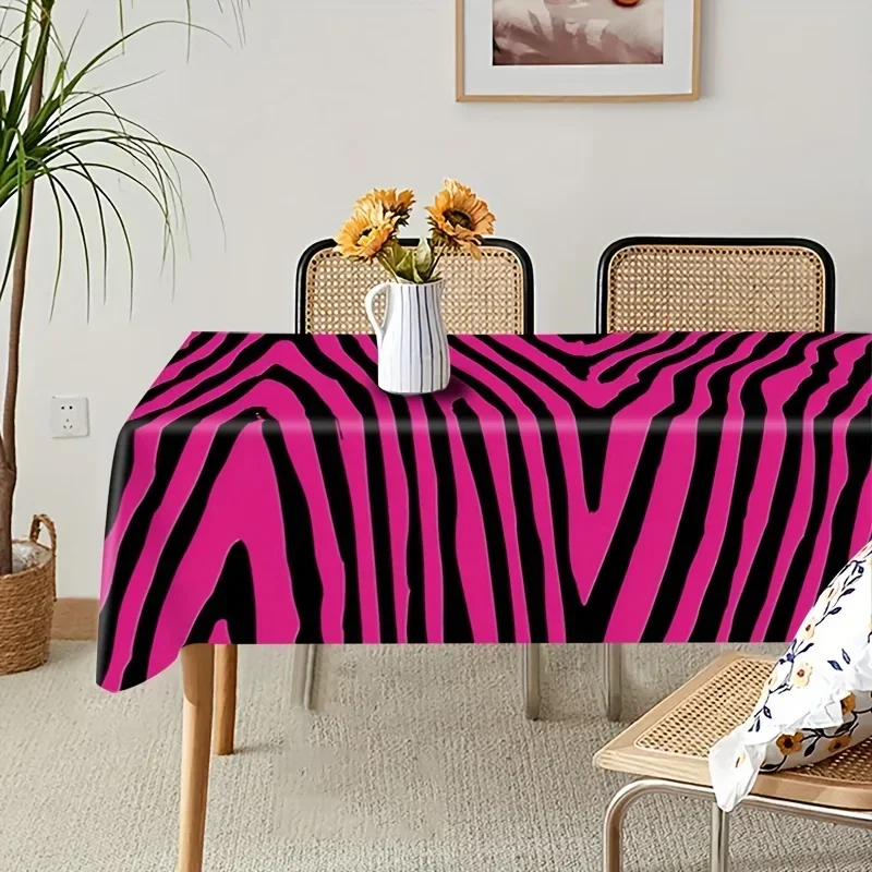 One colorful pink and black striped tablecloth - Fashionable and modern design, adding to your tabletopzyc