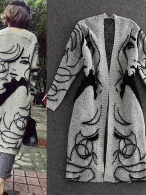 

Свободный вязаный свитер средней длины, пальто, женская корейская модная верхняя одежда с героями мультфильмов, весна-осень-зима, открытый кардиган