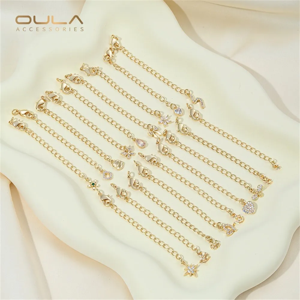 

1PCS 14K Gold-plated Zirconium-inlaid Heart Water Drop Tail Chain, Diy Jewelry Bracelet, Necklace, Extended Chain