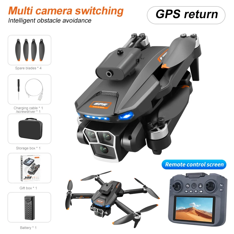 NEW Drone S158 Professional Aerial Photography 8K Triple Camera 5G GPS RC Quadcopter with Brushless And Obstacle Avoidance