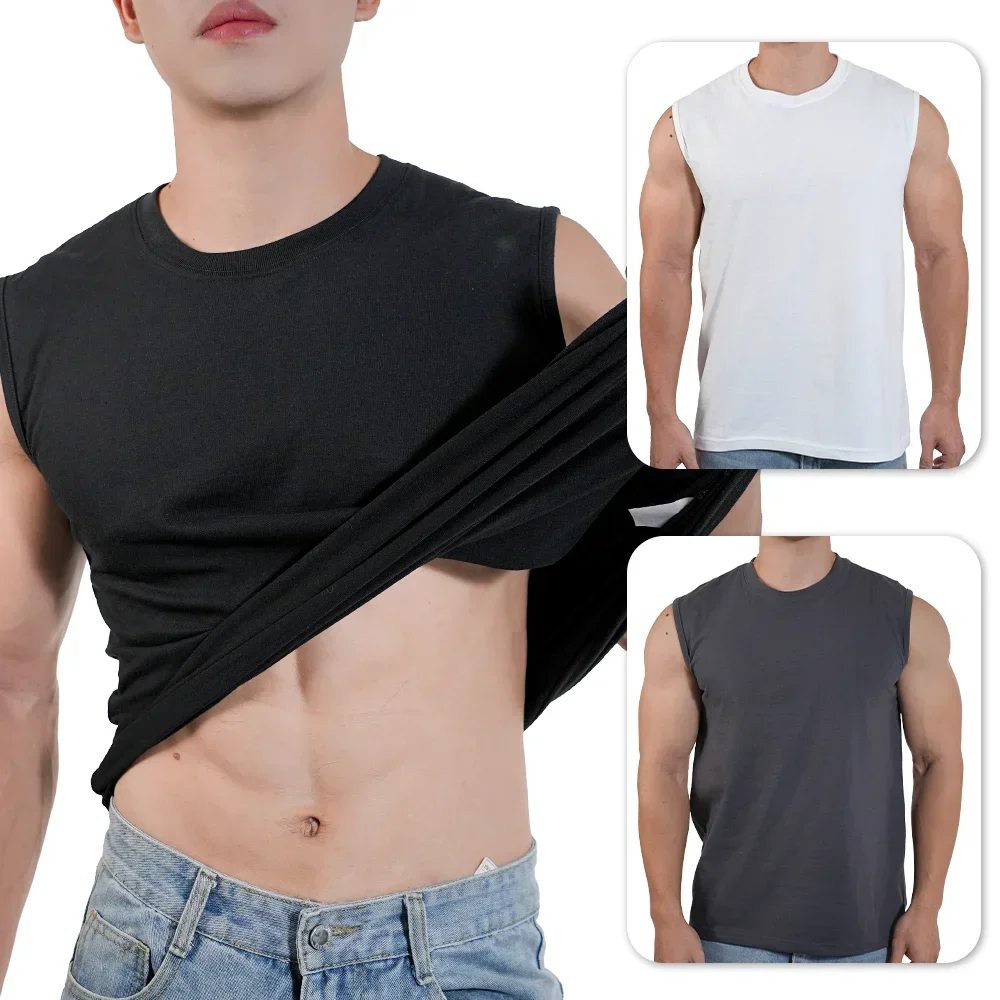 2025 New Men Muscle Vest Sportwear Running Sports Cotton Sleeveless T Shirt O-neck Plain Tank Top Bodybuilding Fitness Clothing