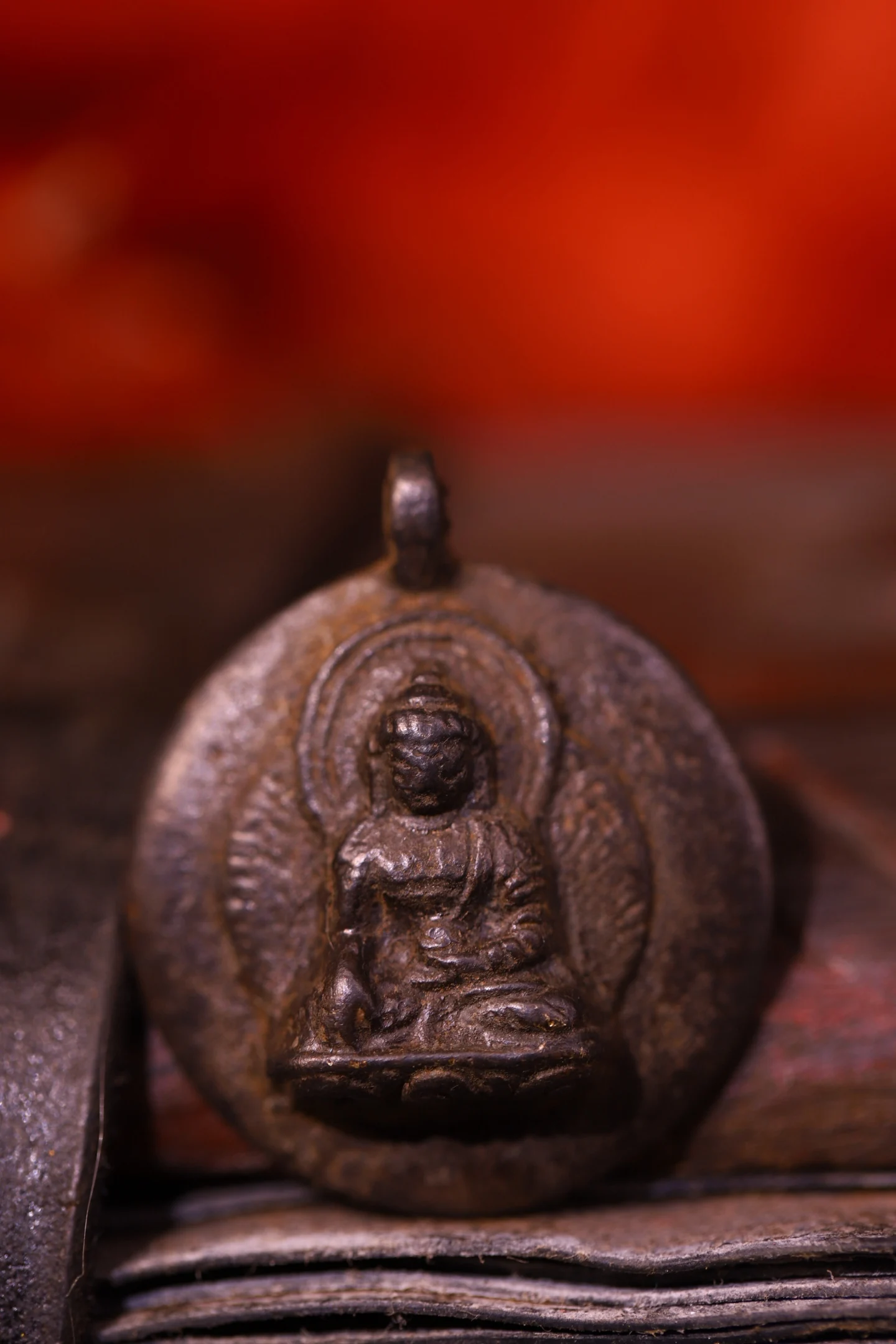 

Old Bronze Cinnabar Shakyamuni Buddha Plaque Nine Palaces gossip Chinese zodiac Pendant Amulet Dharam Exorcism