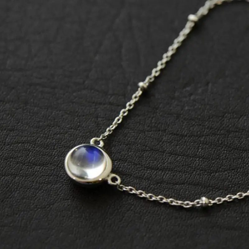 Natural Moonlight Blue Moonstone Pendant Necklace Chokers For Women 925 Sterling Silver Jewelry Colar Feminino