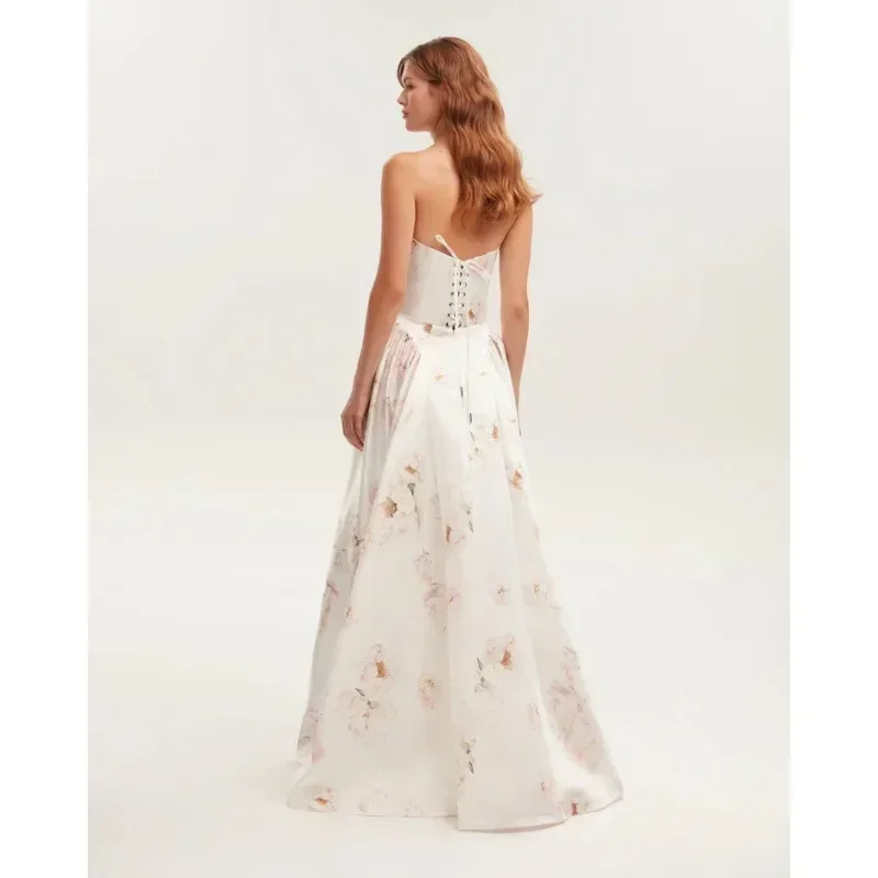 Graduation Floor Length Dress 2025 Women Corset Party Dress Elegant Sexy Off Shoulder Floral Print Cocktail Celebrity Dress