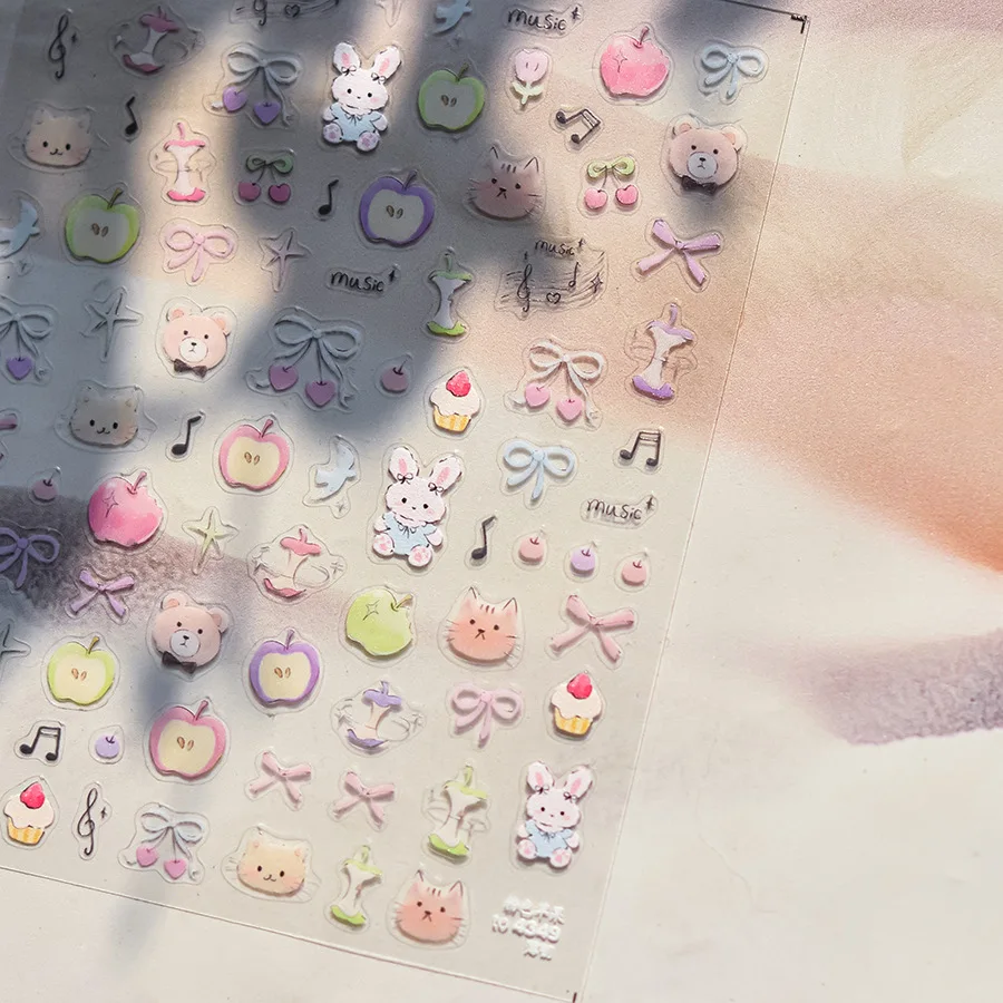 5D Jelly Cartoon Fox Ginkgo Leaf Flower Leaves Star Moon Lovely Gold Stamped Self Adhesive Nail Art Sticker Cute Manicure Decal