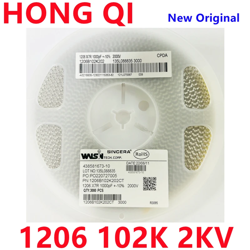 

3000PCS New Original CC1206KKX7RDBB102 1206 1nF 102K ±10% 2KV X7R