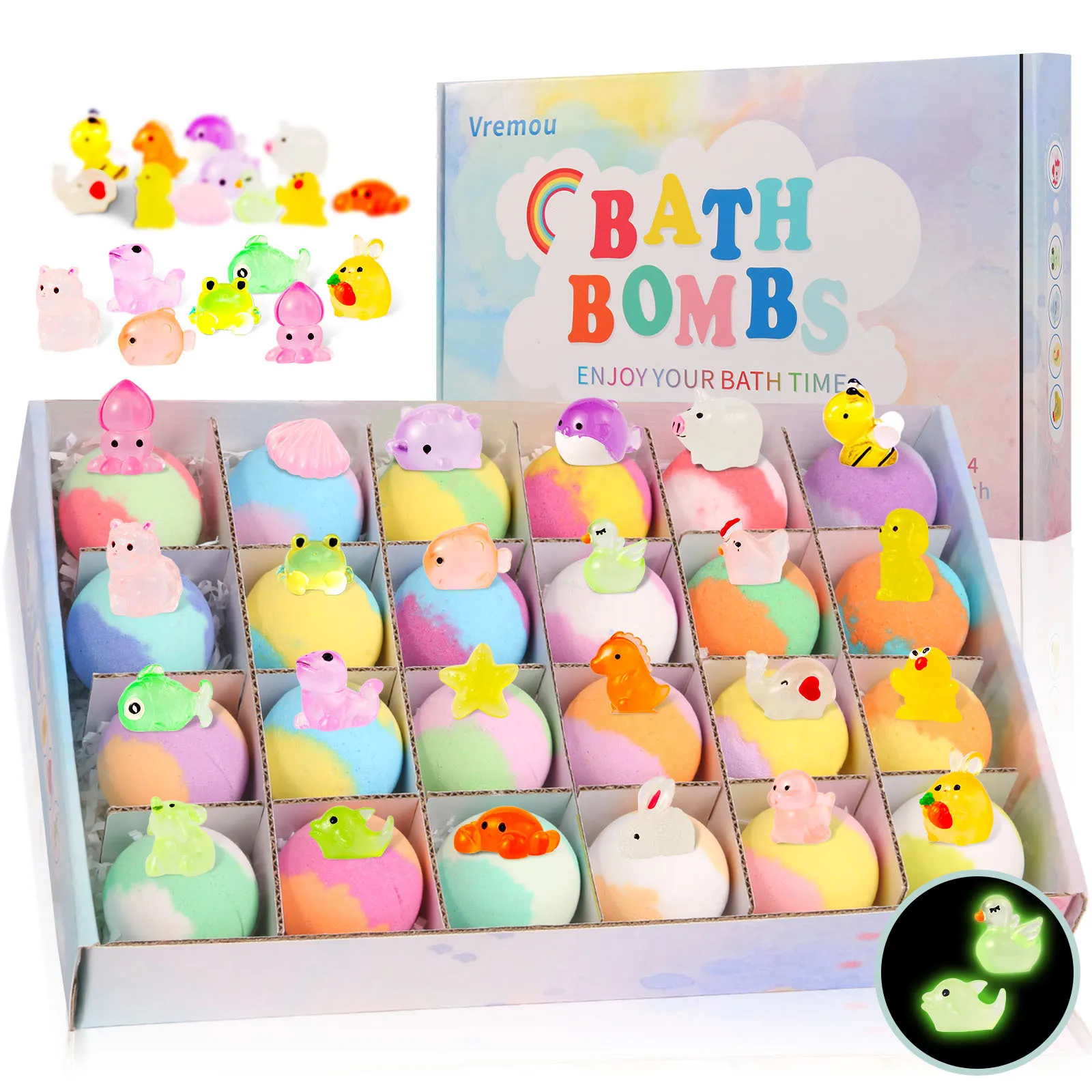Glow In The Dark Bath Bombs Set With Surprise Toy Figure Inside Natural Essential Oil Fizzy Bath Salt Balls Gentle Skin