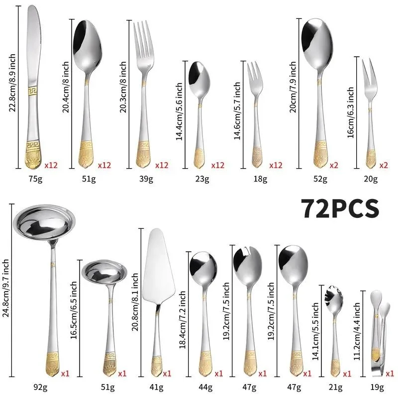 for Russian 72 Piece Gold Plated Crown Stainless Steel Cutlery Set Knife Fork Spoon Soup Spoon Tableware Gift Box
