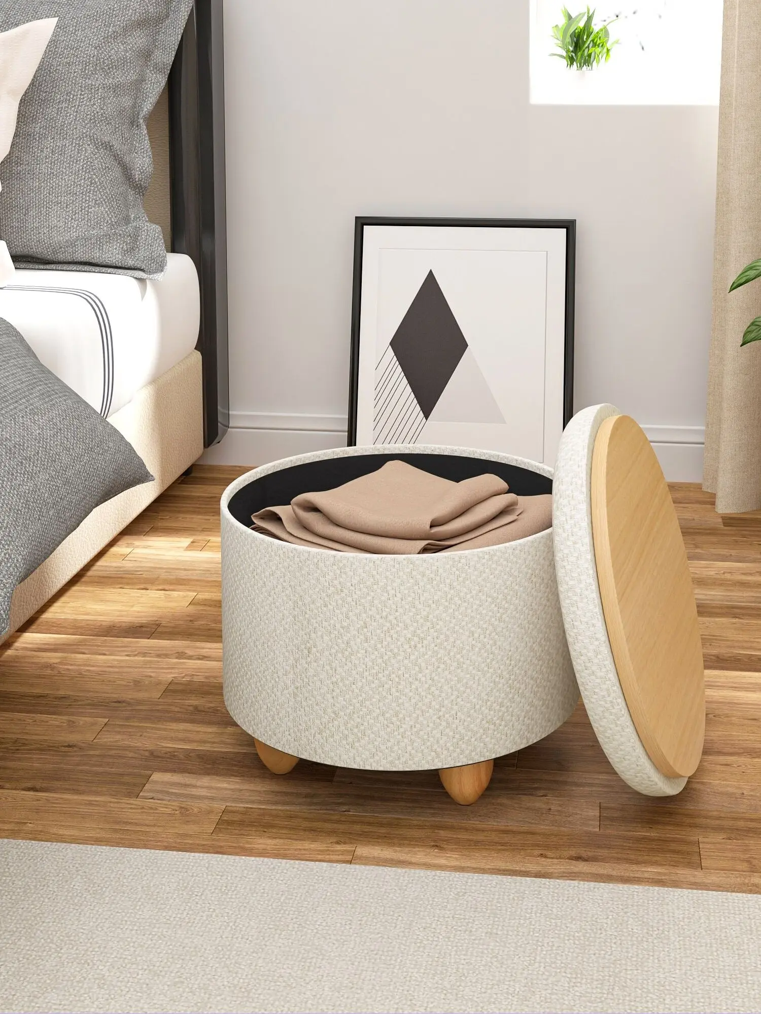 WOLTU faltbarer Ottoman-Aufbewahrungshocker, gepolsterter Hocker mit Deckel, Kiefernholzbeine, platzsparend für Schlafzimmer, Wohnzimmer, Heimdekoration