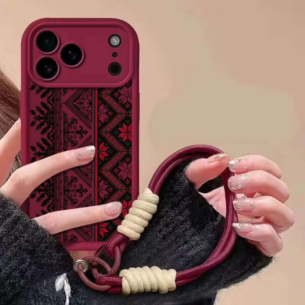 Europäischer Ethno-Stil Handgelenkband-Hülle für iPhone 16 17 Pro Max Hüllen iPhone 11 12 13 ProMax 14 15 Plus mit Lanyard Fundas – Detail 2