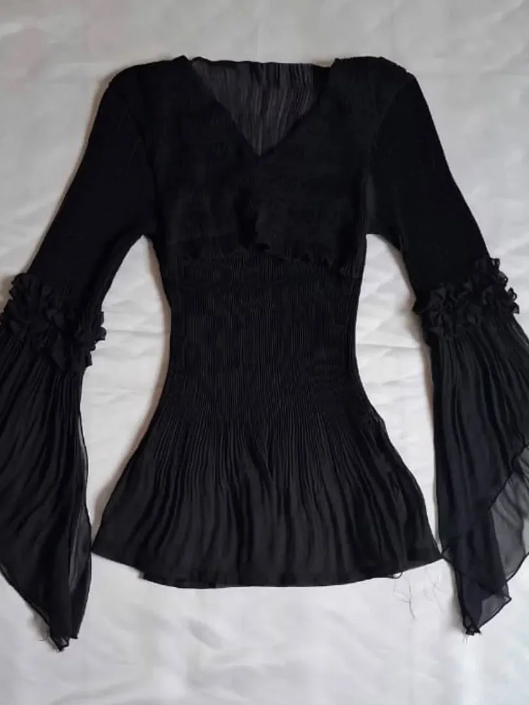 

Стильная черная рубашка с длинным рукавом, приталенная, с эффектом утончения талии, универсальная, для повседневной носки, винтажная, из смесового хлопка, женская рубашка для молодых девушек