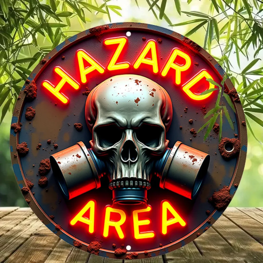 Vintage - Style Aluminum Neon Skull Hazard Sign - Ideal Wall Art for Bar Cafe Beach House Backyard To Bring Edgy Aesthetic
