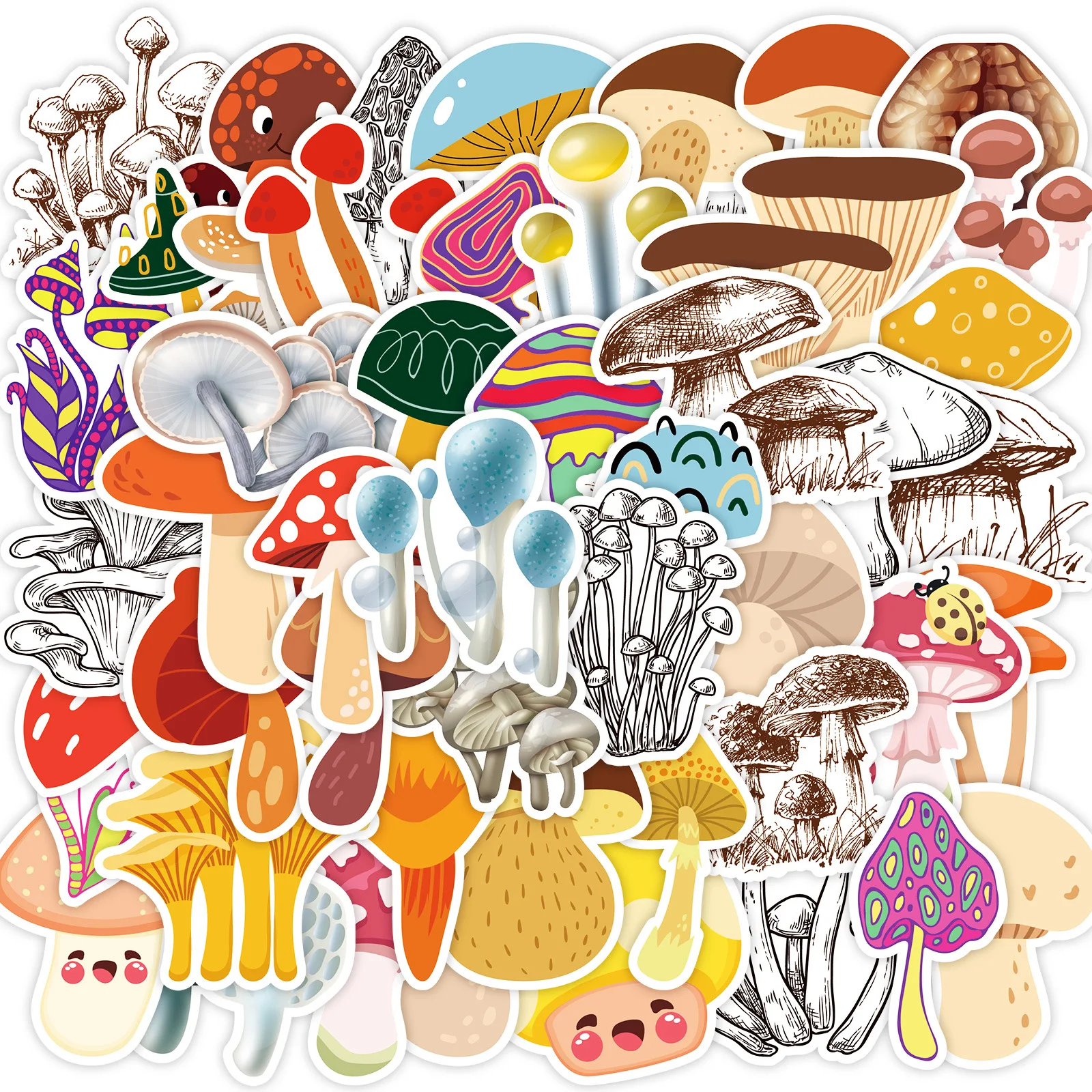 

50Pcs Cartoon Humanoid Mushroom Series Stickers Suitcase Phone Case Water Bottle Waterproof Decoration Diy Sticker Packs