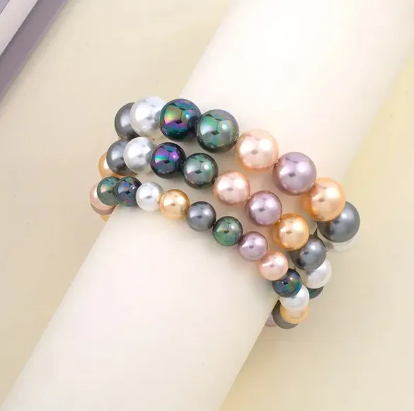 Bracelet de luxe camouflage multicolore pour femme, bijoux tendance rétro, bracelet imitation perle couleur bonbon