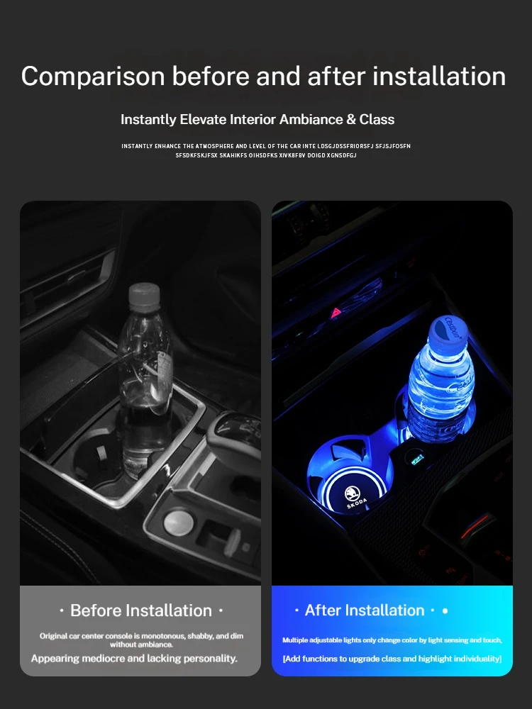 7 Color Car Changing LED Cup Holder Lights Rear Windshield Decorative Ambient Lighting For Skoda Superb Kamiq Kodiaq Octavia 2 3 - view 5