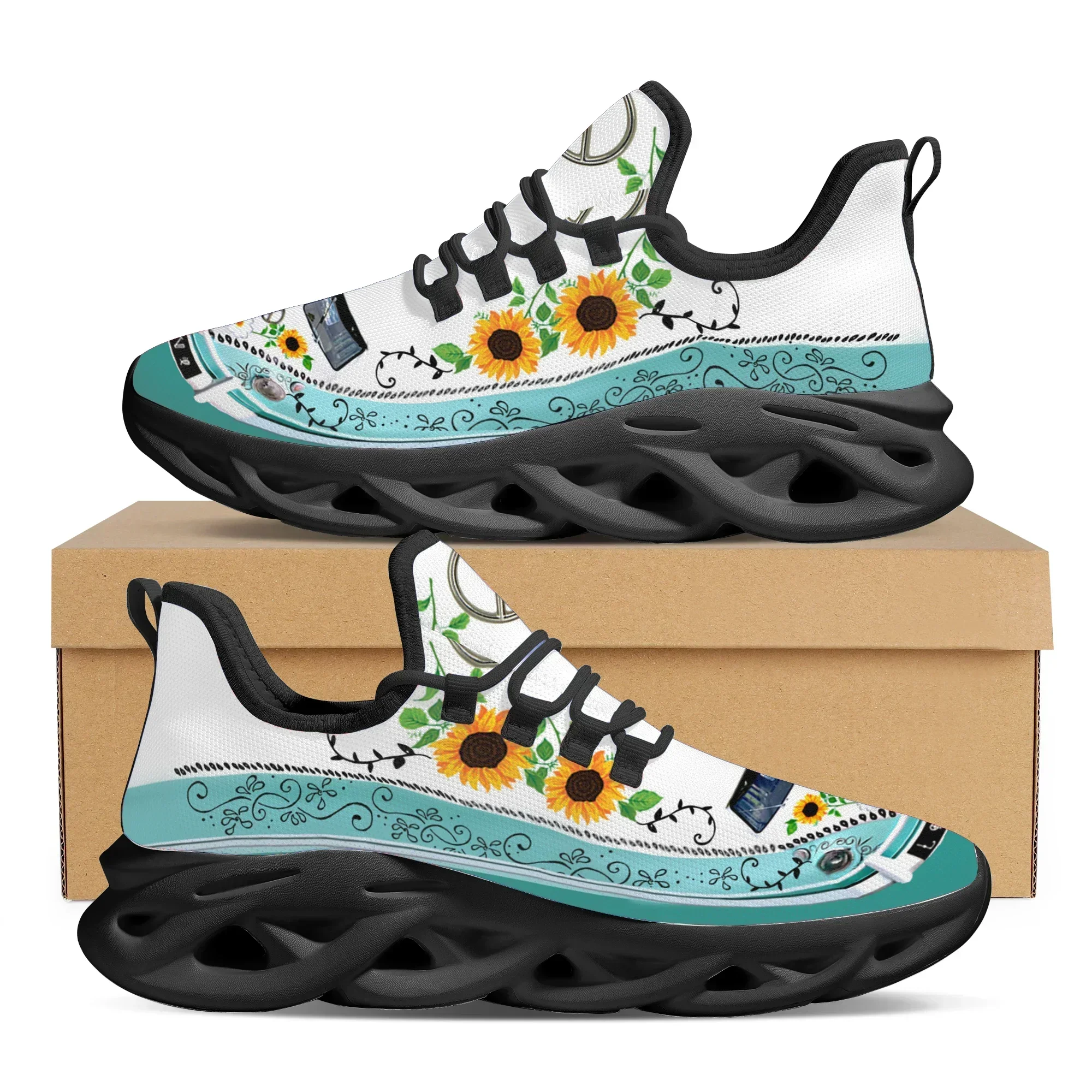 

Fashion Peace Logo Design Sunflower Print Light Outdoor Shoes Comfortable Breathable Lace-up Shoes Running Sheos