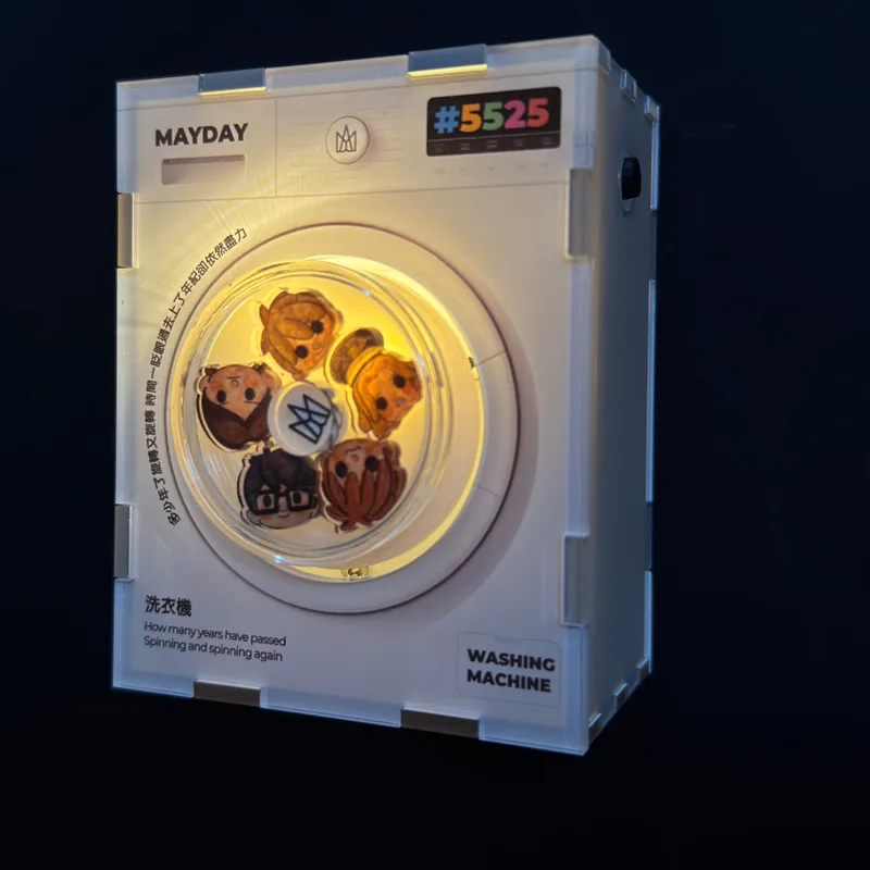 Rotating Washing Machine Fridge Magnet, LED Night Light Music Player, Acrylic Maydays Fan Gift Home, Decor Novelty Ornament