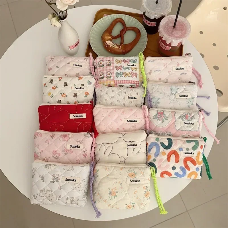 Fashion Small Fresh Cotton Coin Wallet Flower Pattern Zipper Coin Purses Lady Girls MakeUp Bag Key Money Storage Bag