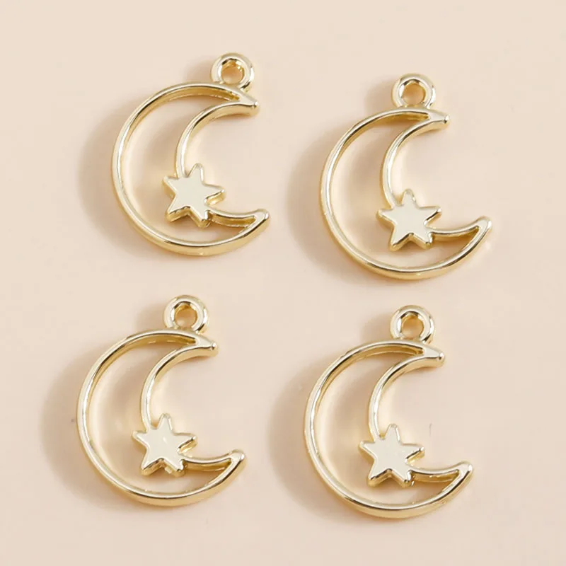 8 Stück süße vergoldete Stern-Mond-Charms, Legierungsanhänger für DIY-Schmuckherstellung, Zubehör, handgefertigte Ohrringe, Halsketten, Großhandel – Detail 2