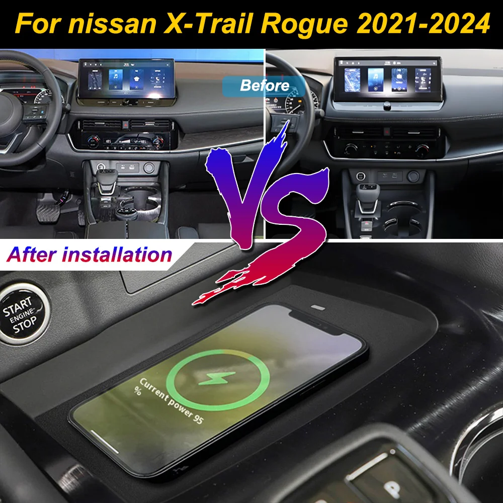 for Nissan X-Trail Rogue 2021-2024 Car Wireless Mobile Phone Charger Center Console Storage 18W iphone fast charge plate holder