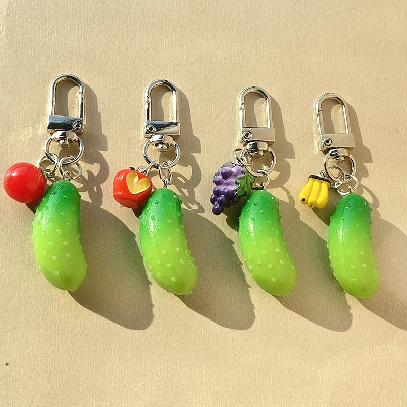 Llaveros de resina para mujer, colgante de manzana, pepino, fruta vegetal, plátano, uva, tomate, caja de bolsa, accesorio de llavero de coche
