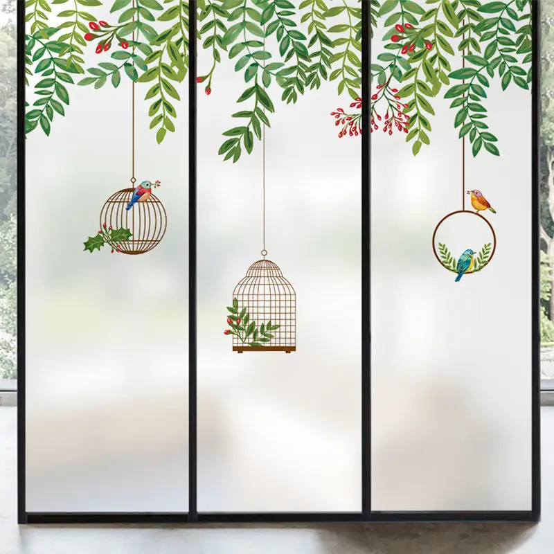 

Nordic Green Plants Window Privacy Film Stained Glass Sticker Transparent Opaque Window Coverings Window Sticker for Room Decor