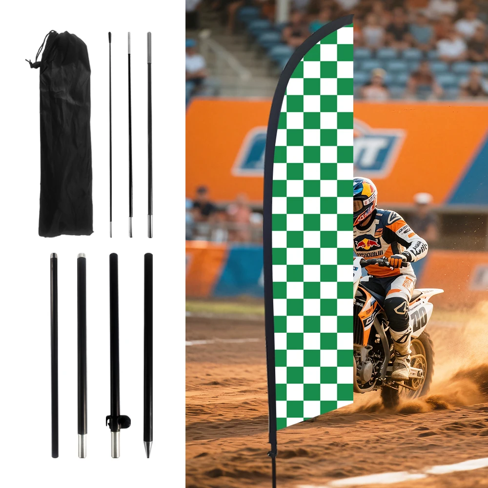 

Green And White Grid Solid Color Competition Feather Flag With Flagpole Outdoor Banner Decoration Advertising Sign For Shop