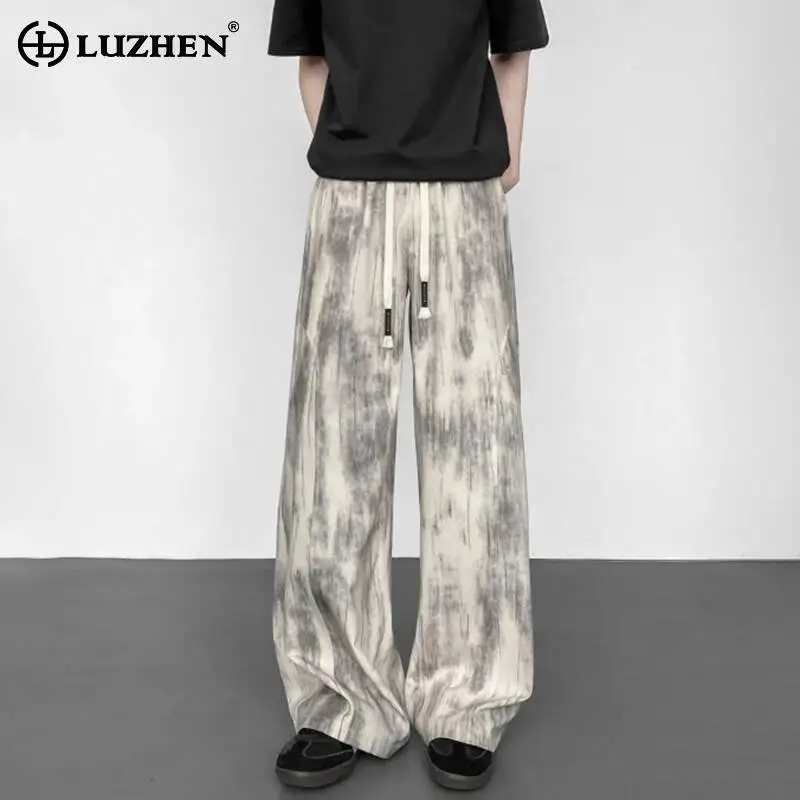 

LUZHEN 2026 New High Quality Tie-dyed Pattern Drawstring Elastic Waist Straight Trousers Men Trendy Wide Leg Casual Pants JY6463