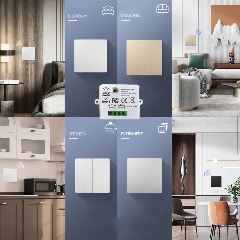 AXUS Wireless Remote Control Wall Switch MINI Relay Interruptor 10A Receiver RF433 Panel Transmitter Light Lamp Switch AAA CELL