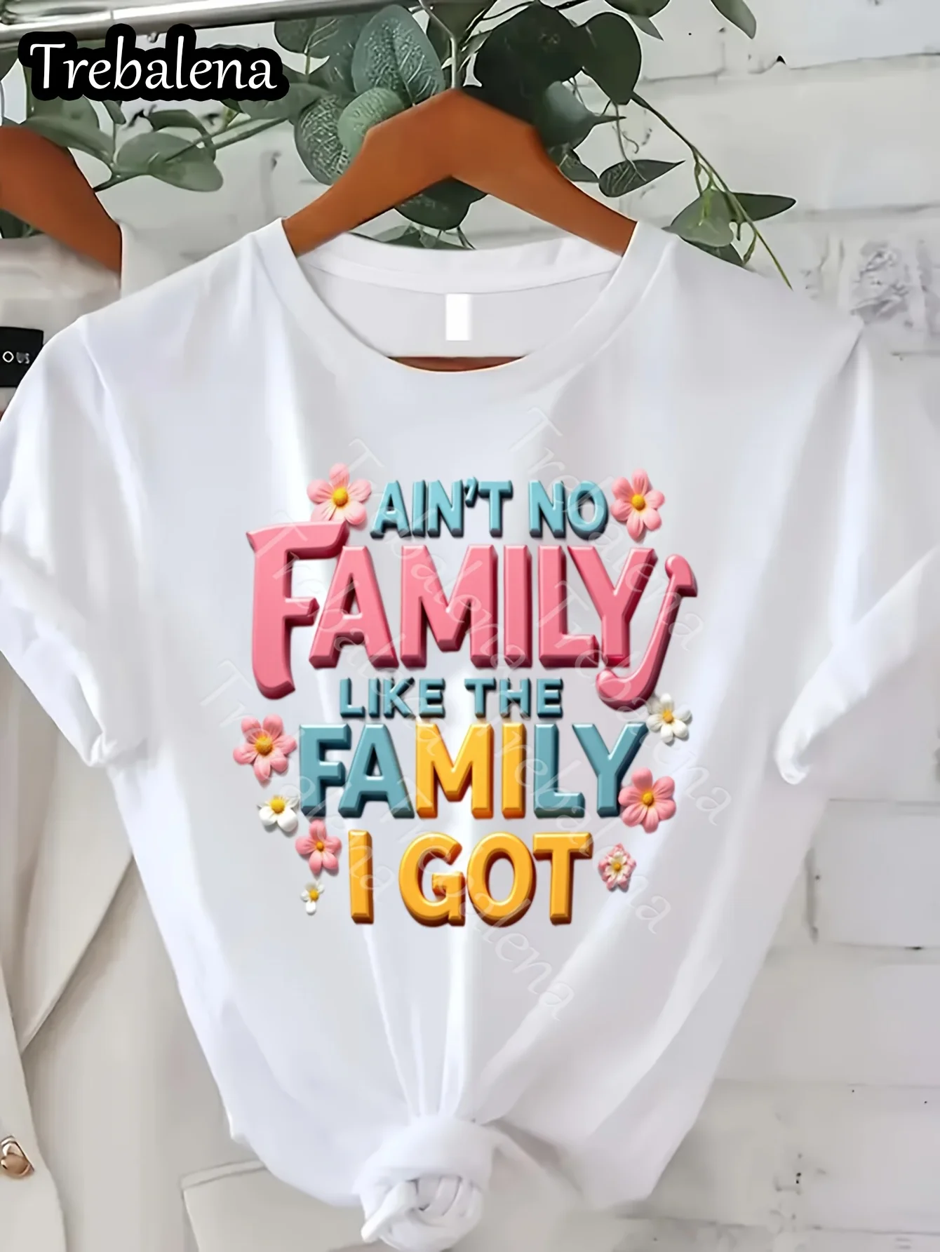 Плюс размер - футболка больших размеров с круглым вырезом 100% Ain't No Family Like The I Got Colorful Lettering Футболка больших размеров с коротким рукавом