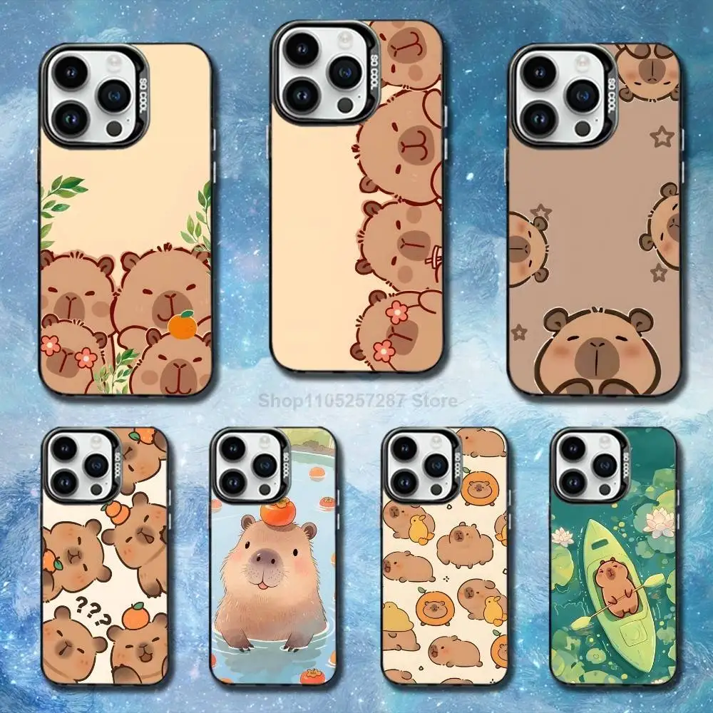 

Cartoon Capybara Cute Case For iPhone SE,13,11,XS,14,MAX,12,Pro,17,15,Mini,16,Black Matte Silicone Cover