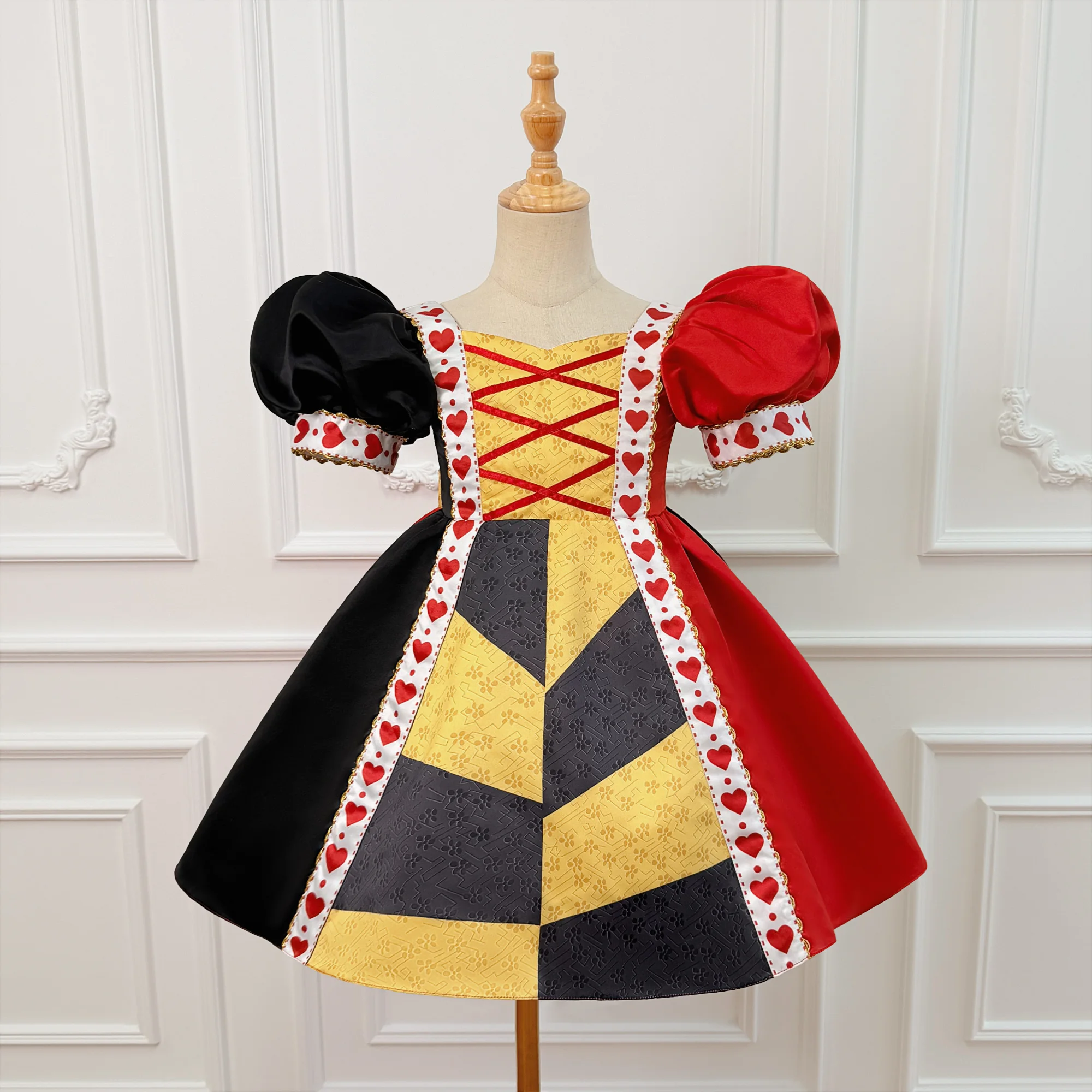Fancy Wonderland Rote Herz-Königin Halloween-Kostüm für Mädchen, Poker-Geburtstagsparty-Kleider, Mädchen-Bühnen-Weihnachts-Kinderkleidung – Detail 2