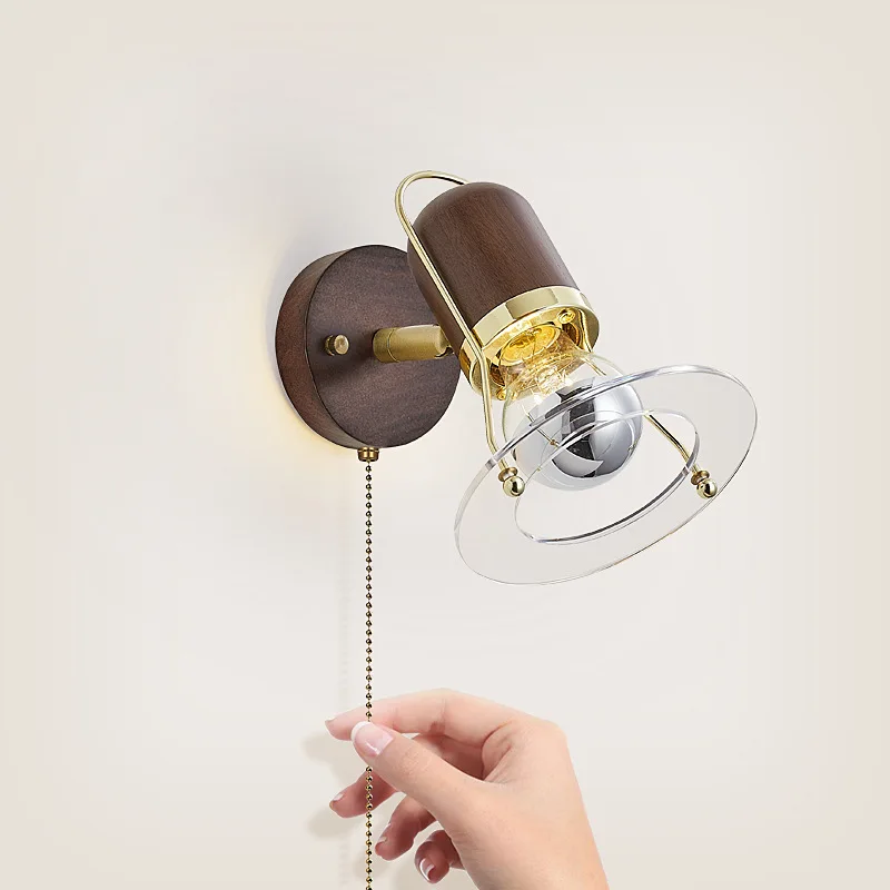 

Прикроватный настенный светильник из китайского ореха, бесшумный светильник для прохода в семье в стиле ретро, дизайнерский декоративный настенный светильник для спальни, Чжуншань