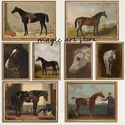 Vintage Horse and Dog Antique Equestrian Horse Portrait Animal Art Poster Canvas Painting Wall Print Picture for Room Home Decor