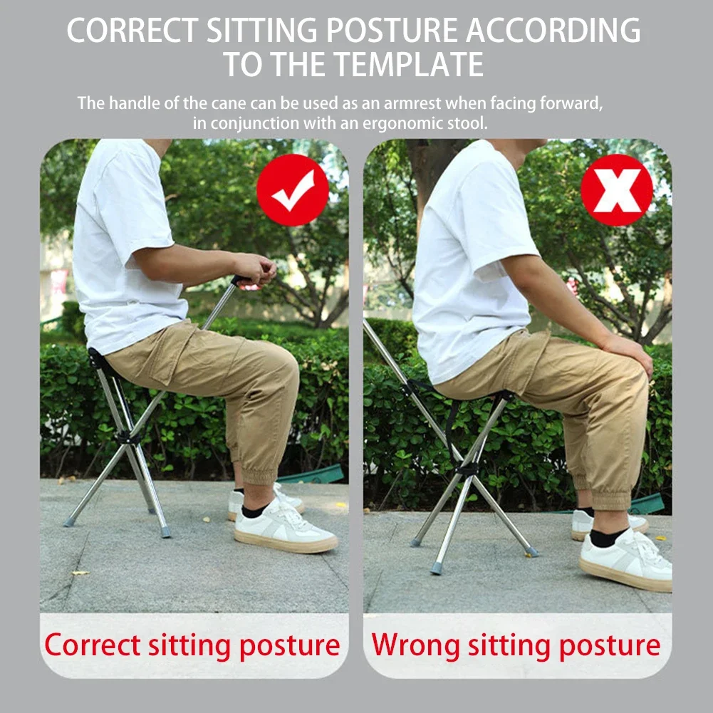 Adjustables Lightweight Cane with Seats 3 Legged Lightweight Folding Walking Stick Seats Stick for Elderly for Outdoor Walking image 5