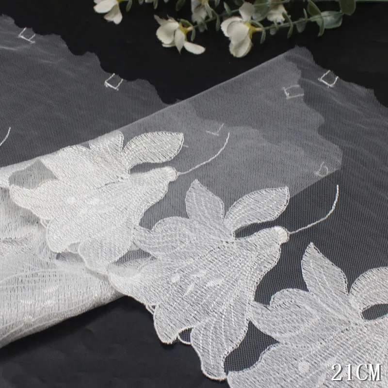 37Yds/lot Embroidery Lace Fabric Lily Floral Tulle Embroidered Lace Trim for Dress Sewing Accessories Fabrics