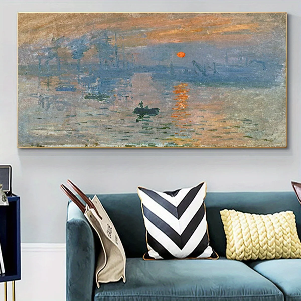 2D مسطح 1 قطعة شروق الشمس الانطباعي غير المؤطر - كلود - مونيه - ملصق قماش، الانطباعية - فن - نمط قماش جدار الفن، الفن