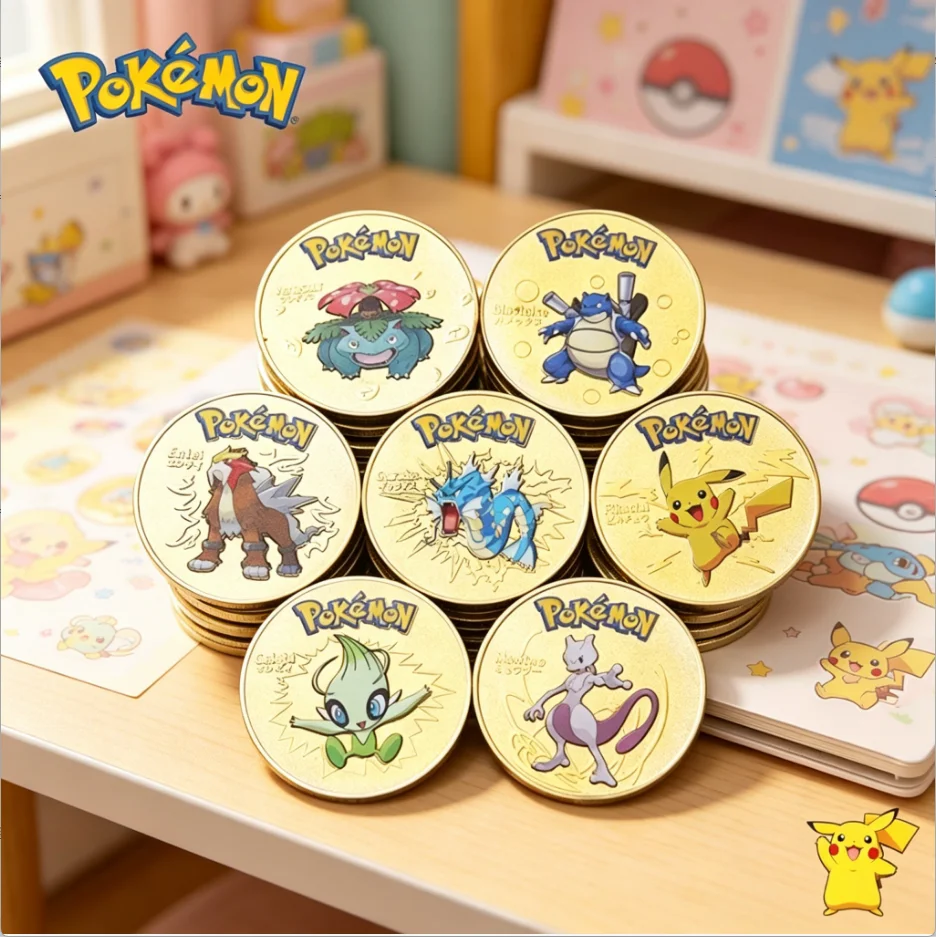 Monedas de Oro de Pokémon, Monedas Coleccionables de Plata de Mewtwo, Monedas de Charizard y Pikachu, Tarjetas Doradas de Pokémon, Monedas Redondas de Metal, Juguetes de Recuerdo