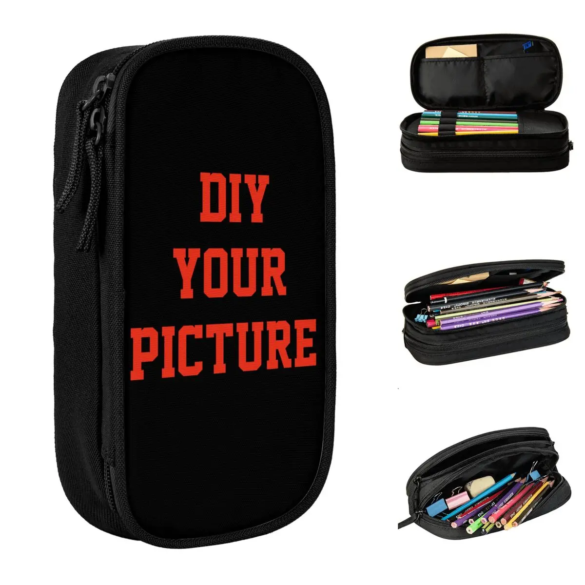 DIY Your Picture Pencil Case Fashion Customized Pen Holder Bag Kids Big Capacity Office Zipper Pencilcases