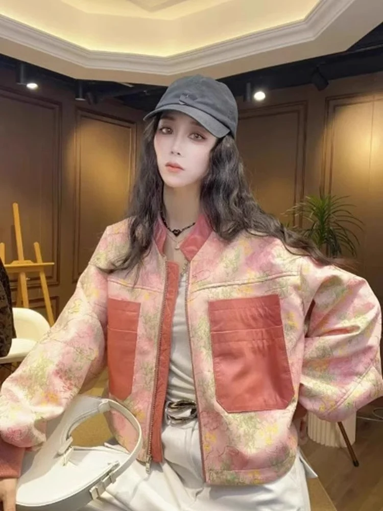 

ort Baseball Jaet Pink Women's Spring 2025 Faionable Outerwear Loose Fit Long Sve Zipper Closure Casual Sle