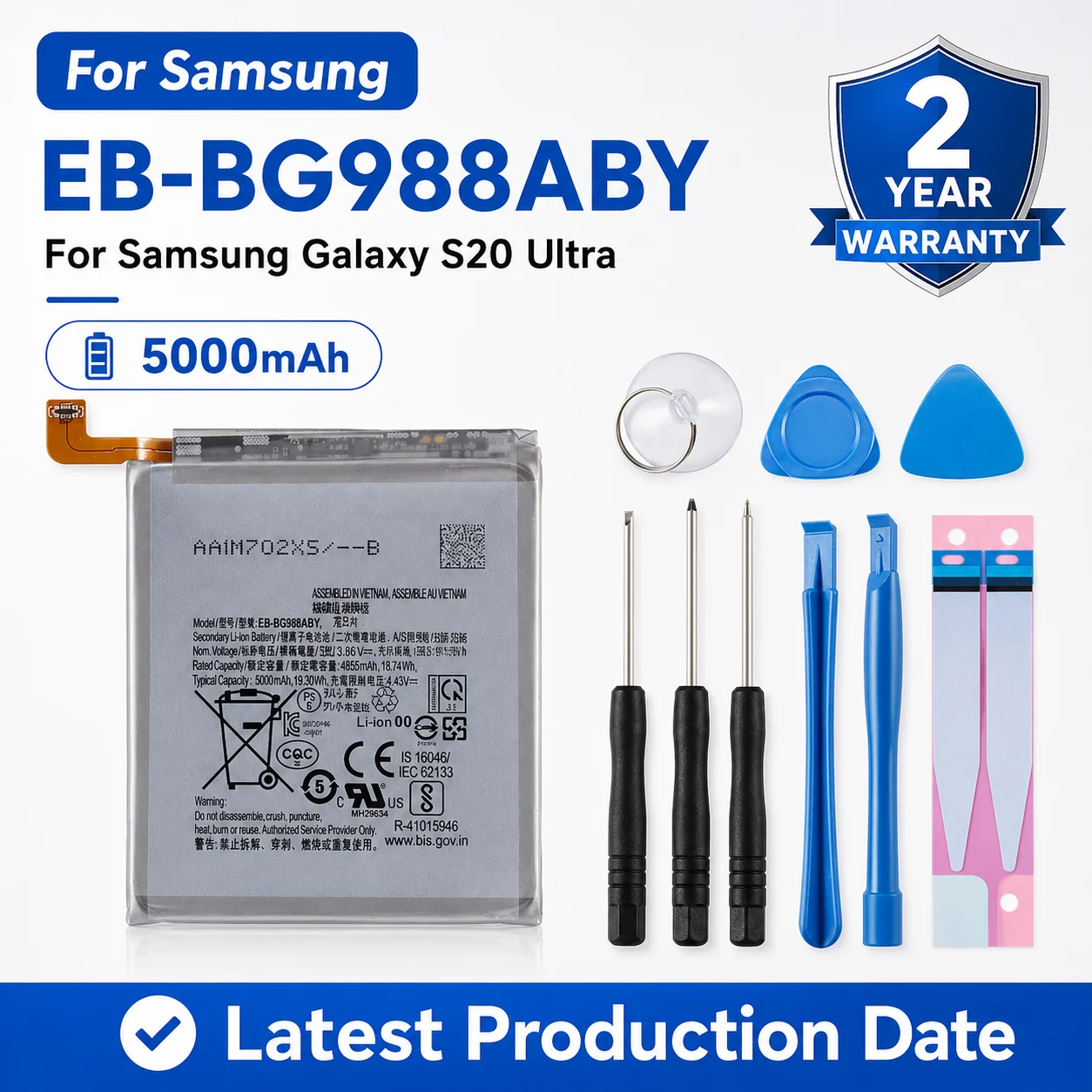 Bateria Original de 5000mAh EB-BG988ABY para Samsung S20 Ultra S20U G988U, Baterias de Substituição para Celular + Ferramentas
