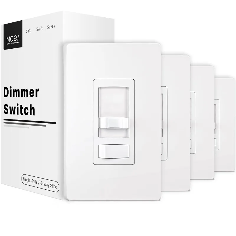 

MOES Dimmer Light Switch 4 Pack, 3 Way & Single Pole Dimmable Switch for LED,CFL,Incandescent,Halogen, 600Watt Max, ON/Off Switc