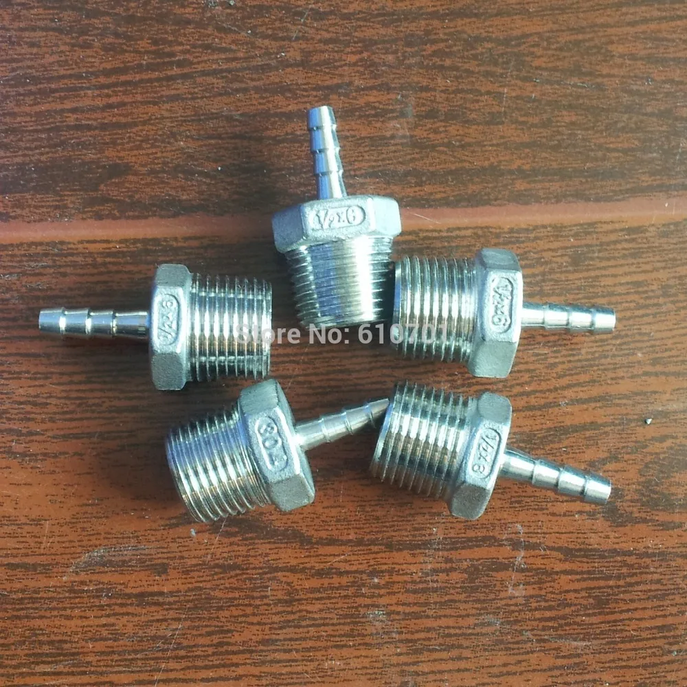 

5pcs SS304 1/2" Male BSPT Threaded x 6mm Hose Barbed Adapter Coupler Connector