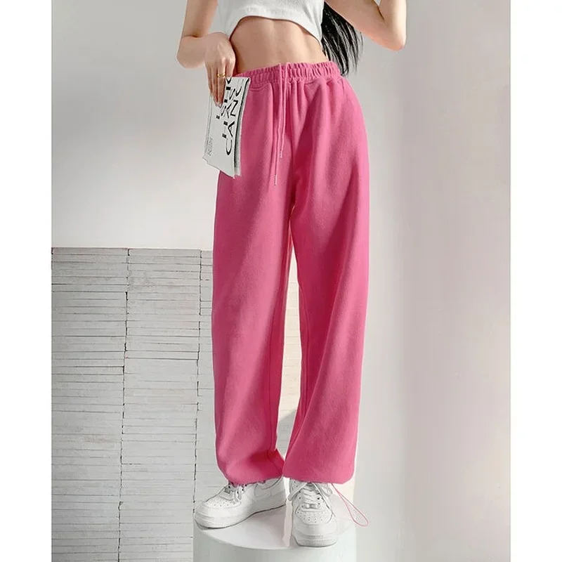 Drawstring Fitness Women\'s Pants Clothing Jogging Sports Elastic Waist Harem Trousers for Woman Pink Baggy Sweatpants Loose G