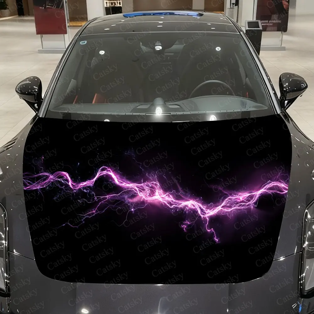 

Фиолетовые молнии ПВХ наклейки на капот автомобиля, самоклеящаяся водонепроницаемая наклейка на капот автомобиля, защитные наклейки для украшения автомобиля для T