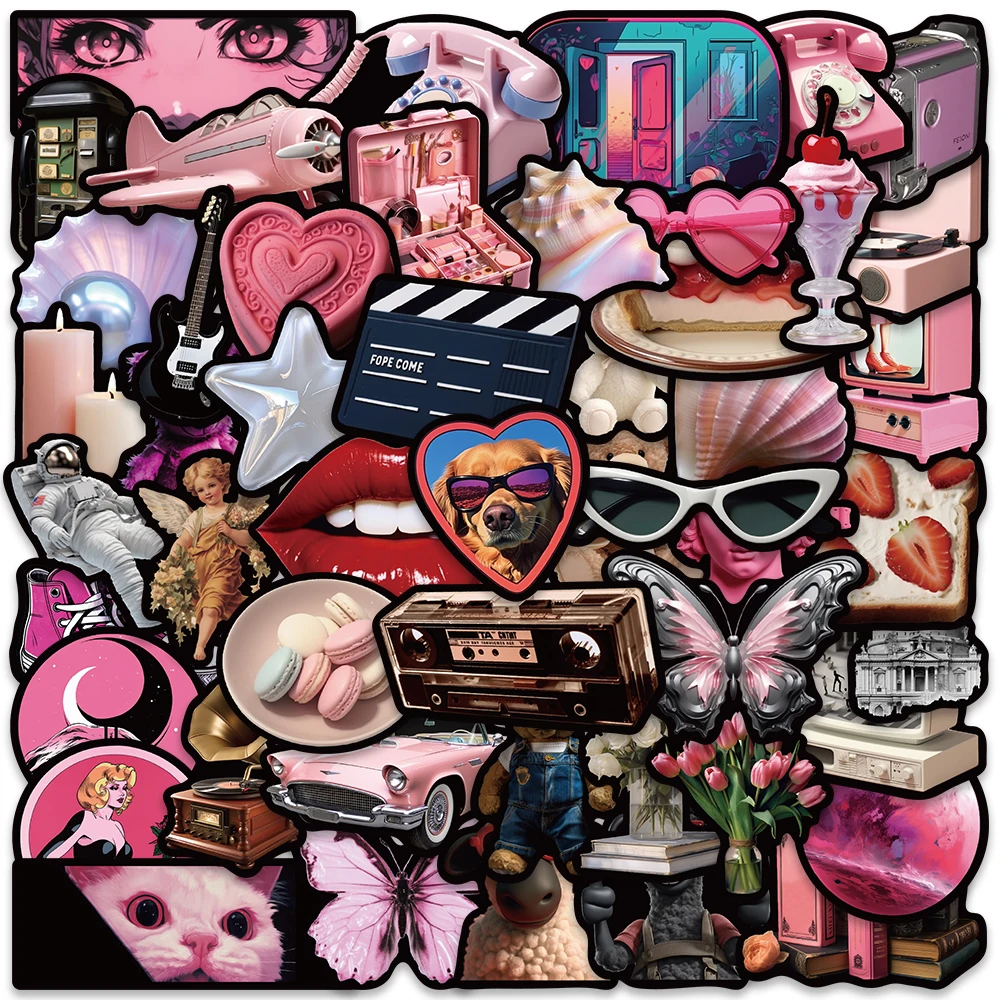 50pcs Y2K Stickers For Girls Ins Style Pink Black Aesthetic Waterproof Graffiti For Guitar Phone Luggage Vinyl Laptop Decals