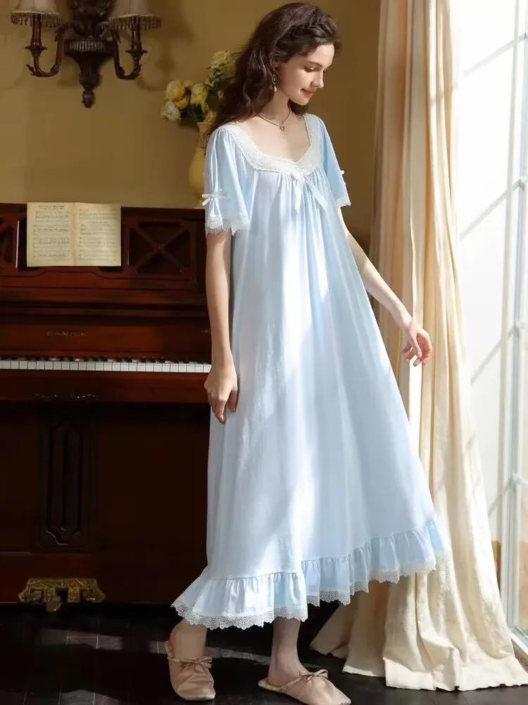 Womens Cotton Nightgowns Short Sleeved Lace Night Dress - view 2